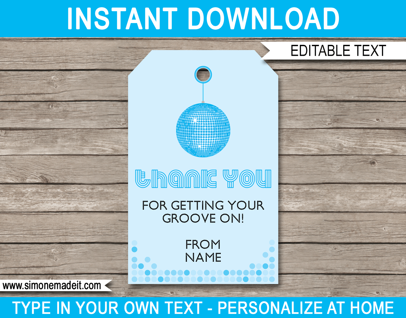 Blue Printable Disco Birthday Party Favor Tags Template | Thank You Tags | Dance Party Theme | Editable DIY Template | $3.00 INSTANT DOWNLOAD via SIMONEmadeit.com