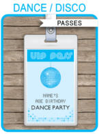 Printable Disco VIP Passes Printable Template - Birthday Party Decorations