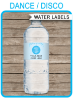 Disco Party Water Bottle Labels template – blue