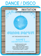Printable Blue Dance Party Invites | Disco Party Invitations | Disco Ball | Birthday Party | Editable DIY Theme Template | INSTANT DOWNLOAD $7.50 via SIMONEmadeit.com