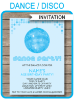 Printable Blue Dance Party Invites | Disco Party Invitations | Disco Ball | Birthday Party | Editable DIY Theme Template | INSTANT DOWNLOAD $7.50 via SIMONEmadeit.com