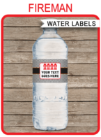 Fireman Party Water Bottle Labels template