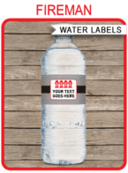 Fireman Party Water Bottle Labels template