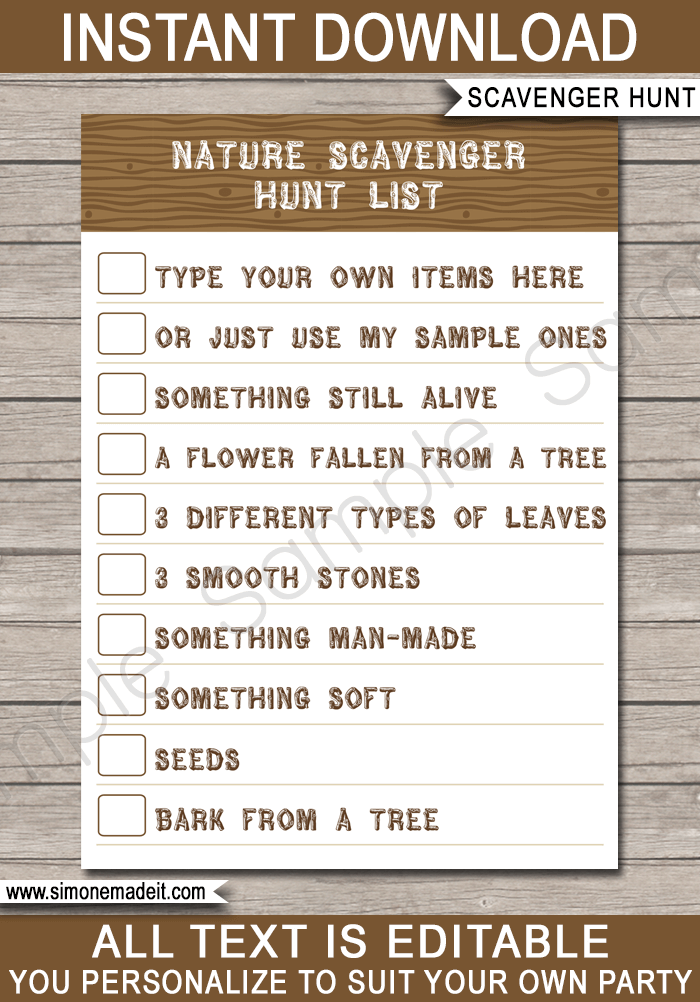 Printable Nature Scavenger Hunt List Printable template for kids | Fishing Party | DIY Editable Template | $3.00 INSTANT DOWNLOAD via simonemadeit.com