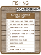 Printable Nature Scavenger Hunt List Printable template for kids | Fishing Party | DIY Editable Template | $3.00 INSTANT DOWNLOAD via simonemadeit.com