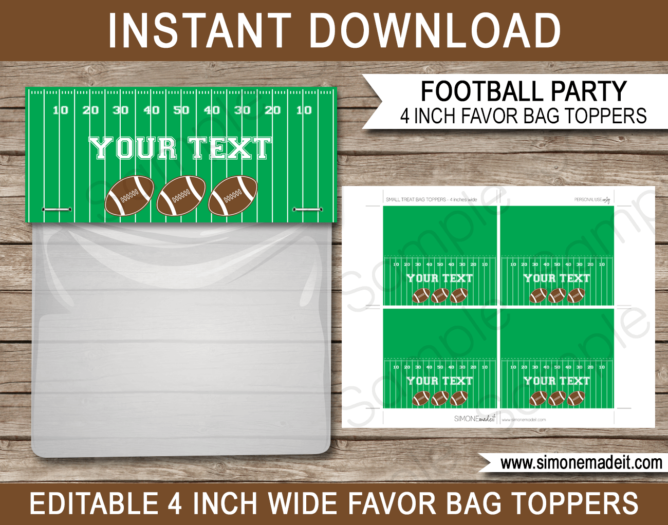 Printable Football Party Favor Bag Toppers Template | Birthday Party Favors | $3.00 INSTANT DOWNLOAD via SIMONEmadeit.com
