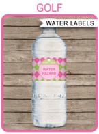 Golf Party Water Bottle Labels template – pink