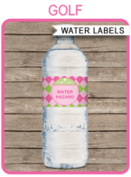 Golf Party Water Bottle Labels template – pink