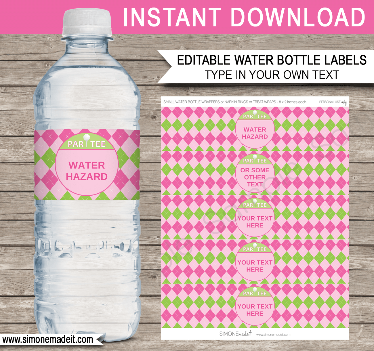 Printable Ladies Golf Water Bottle Labels Template | Retirement Party, Birthday Party Decorations | DIY Editable Text | $3.00 INSTANT DOWNLOAD via SIMONEmadeit.com