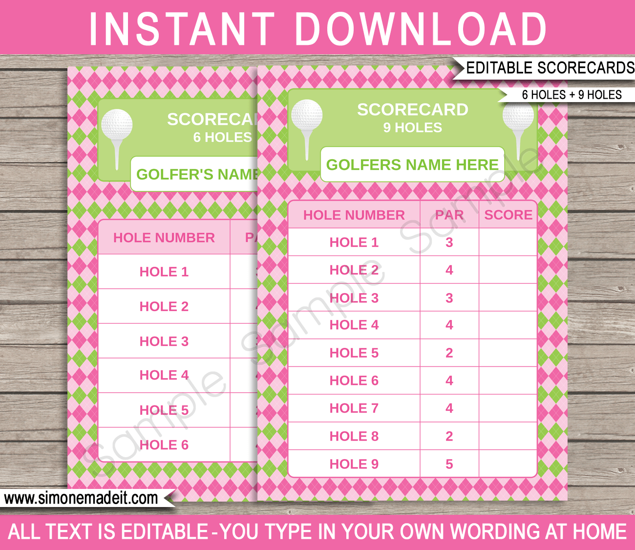 Golf Scorecards template – pink/green Pertaining To Golf Score Cards Template