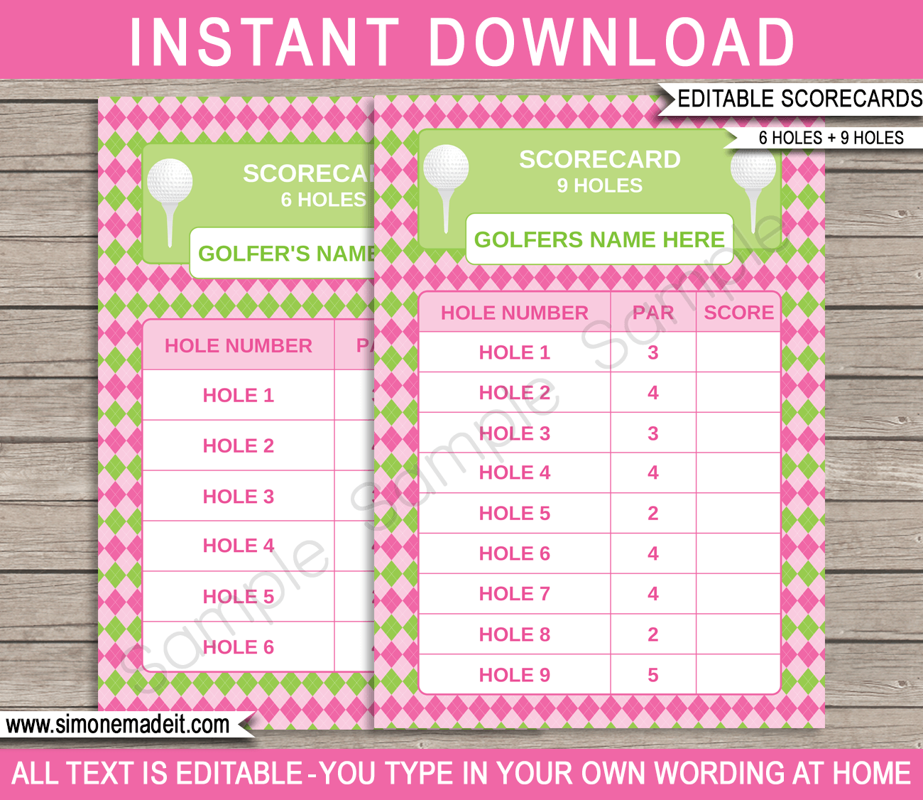 Printable Ladies Golf Party Scorecard Template | 9 & 6 Holes | Birthday Party Games | Round of Golf Score Card | DIY Editable Template |  $3.00 INSTANT DOWNLOAD via simonemadeit.com