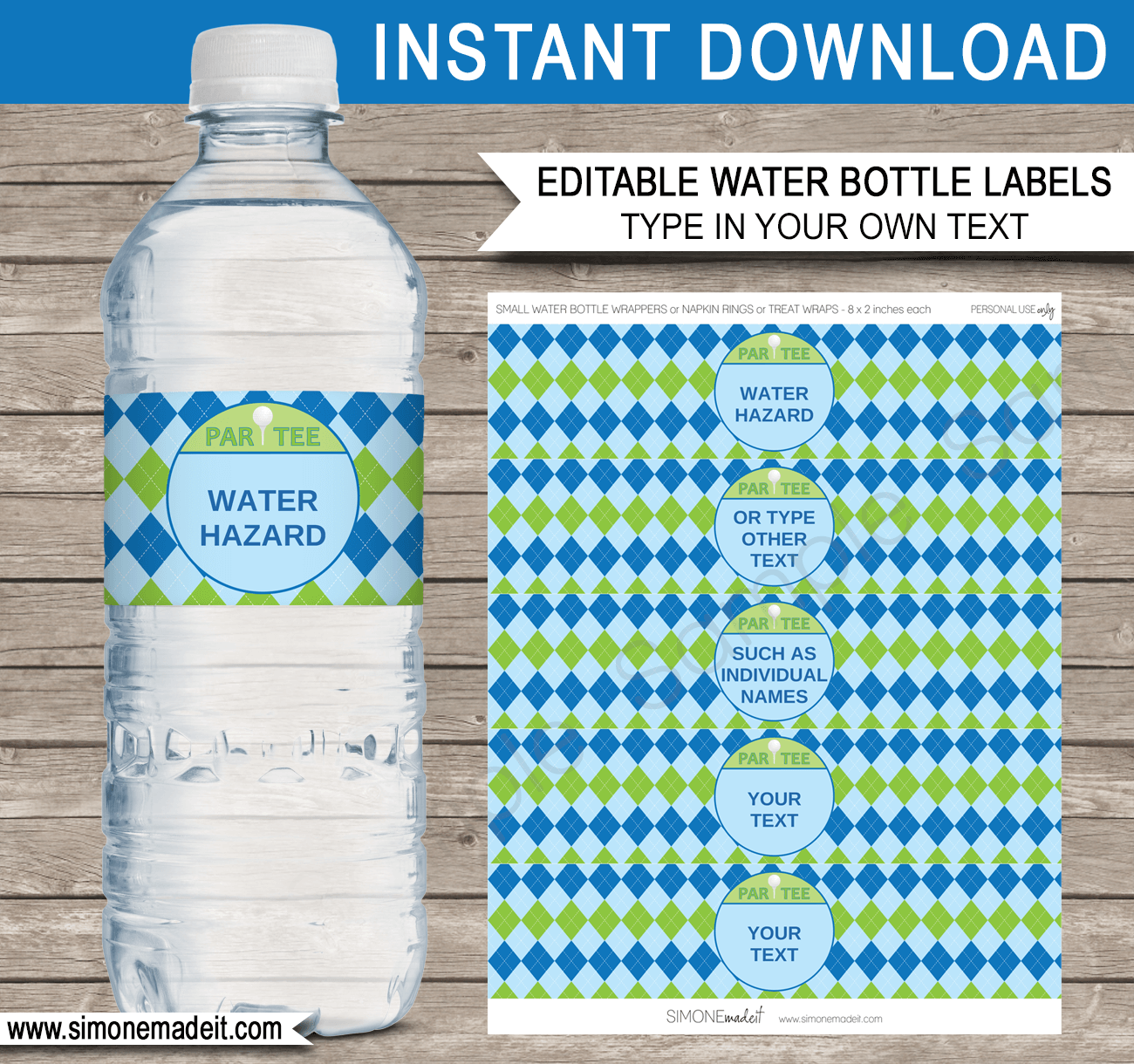Printable Golf Party Water Bottle Labels Template | Retirement Party, Birthday Party Decorations | DIY Editable Text | $3.00 INSTANT DOWNLOAD via SIMONEmadeit.com