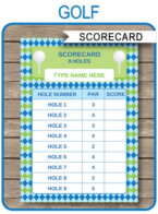 Golf Scorecards template – blue/green