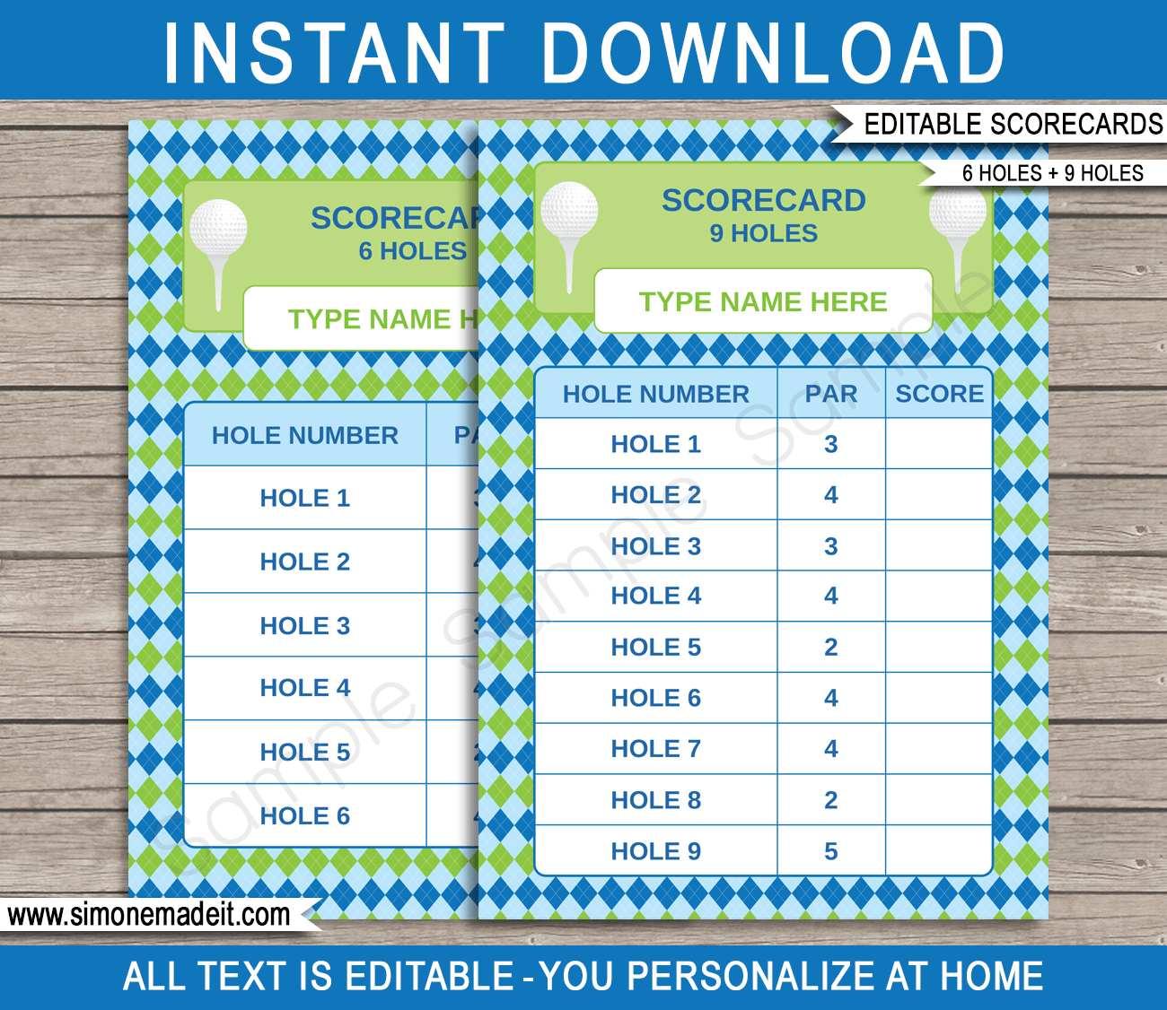 Printable Golf Scorecard Template | 9 & 6 Holes | Birthday Party Games | Round of Golf Score Card | DIY Editable Template |  $3.00 INSTANT DOWNLOAD via simonemadeit.com