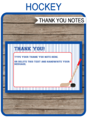 Printable Hockey Thank You Cards - Favor Tags - Hockey Birthday Party theme - Editable Template - Instant Download via simonemadeit.com