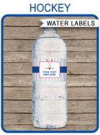 Printable Hockey Water Bottle Labels Template | Red and Blue | Birthday Party Decorations | Editable DIY Template | $3.00 INSTANT DOWNLOAD via SIMONEmadeit.com