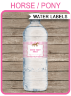Horse Party Water Bottle Labels template – pink