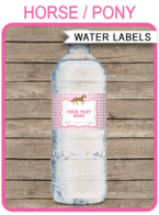 Printable Horse Party Water Bottle Labels Template | Pony Birthday Party | DIY Editable Text | $3.00 INSTANT DOWNLOAD via SIMONEmadeit.com