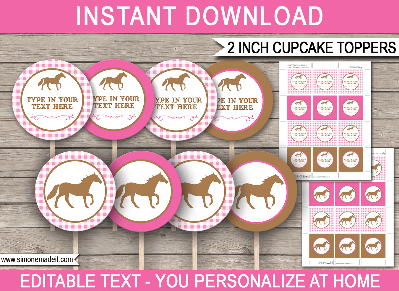 Printable Horse Cupcake Toppers | Pony Birthday Party | 2 inch | Gift Tags | DIY Editable & Printable Template | INSTANT DOWNLOAD via simonemadeit.com