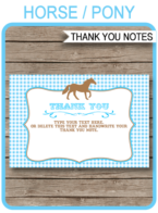 Printable Horse Birthday Thank You Cards Template - Favor Tags - Pony Birthday Party theme - Editable Text - Instant Download via simonemadeit.com