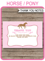 Horse Party Thank You Cards template – pink