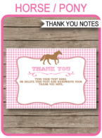 Printable Horse Party Thank You Cards Template - Favor Tags - Pony Birthday Party theme - Editable Text - Instant Download via simonemadeit.com