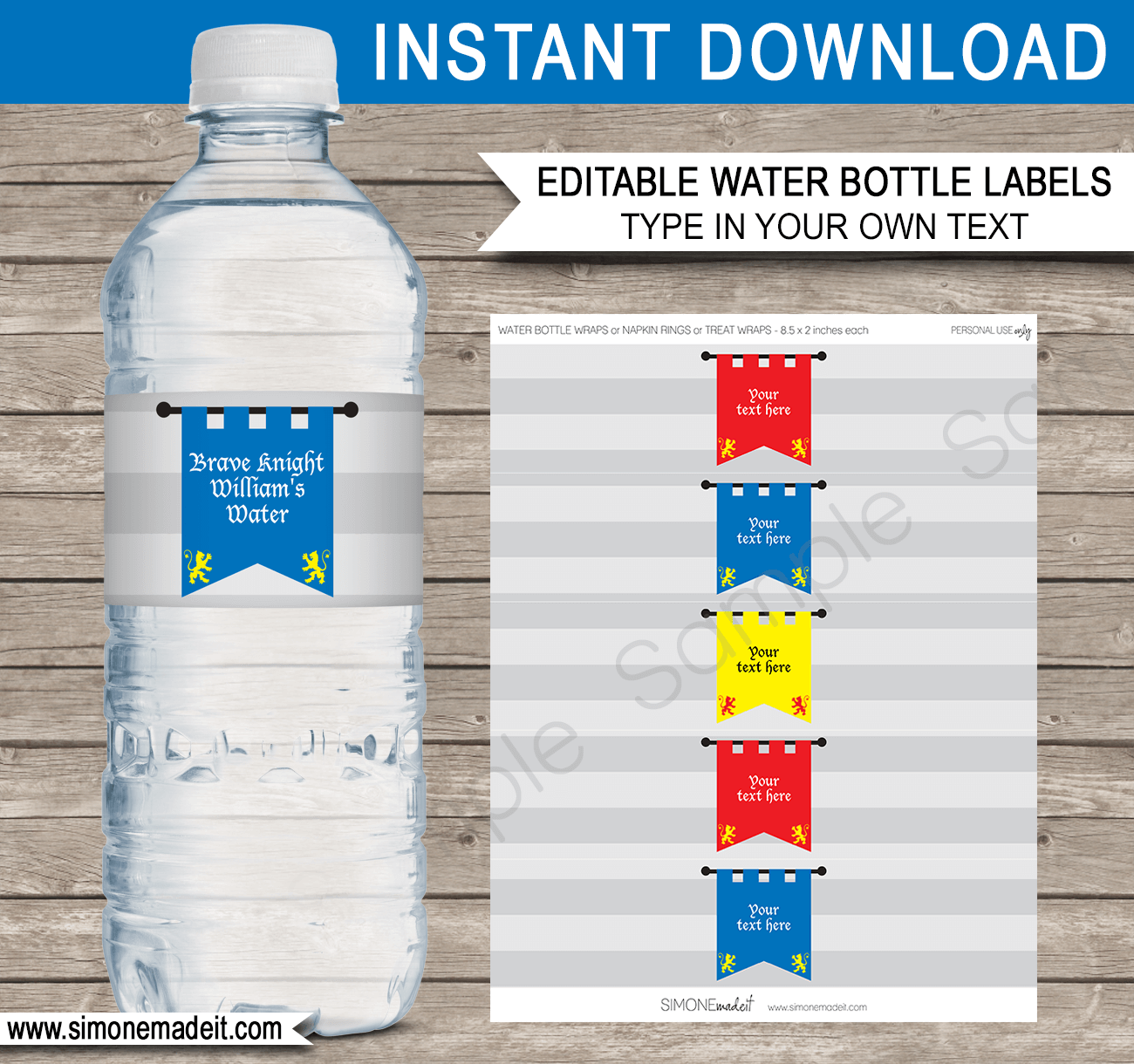 Printable Knight Theme Water Bottle Labels | Medieval Knight Birthday Party | Printable Decorations | DIY Template | $3.00 INSTANT DOWNLOAD via SIMONEmadeit.com