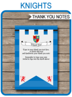 Printable Knight Party Thank You Card Template - Favor Tags - Medieval Knight Birthday Party theme - Editable Text - Instant Download via simonemadeit.com