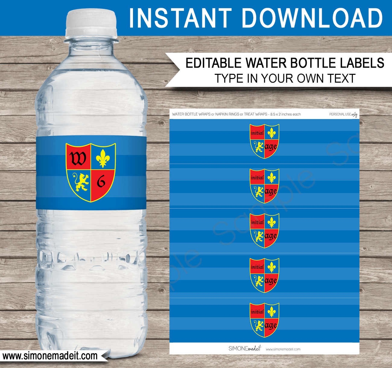 Editable Brave Knight Party Water Bottle Labels | Medieval Knight Birthday Party | Printable Decorations | DIY Template | $3.00 INSTANT DOWNLOAD via SIMONEmadeit.com