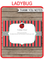 Printable Ladybug Party Thank You Card Template - Favor Note Tags - Ladybird Birthday Party theme - Editable Text - Instant Download via simonemadeit.com
