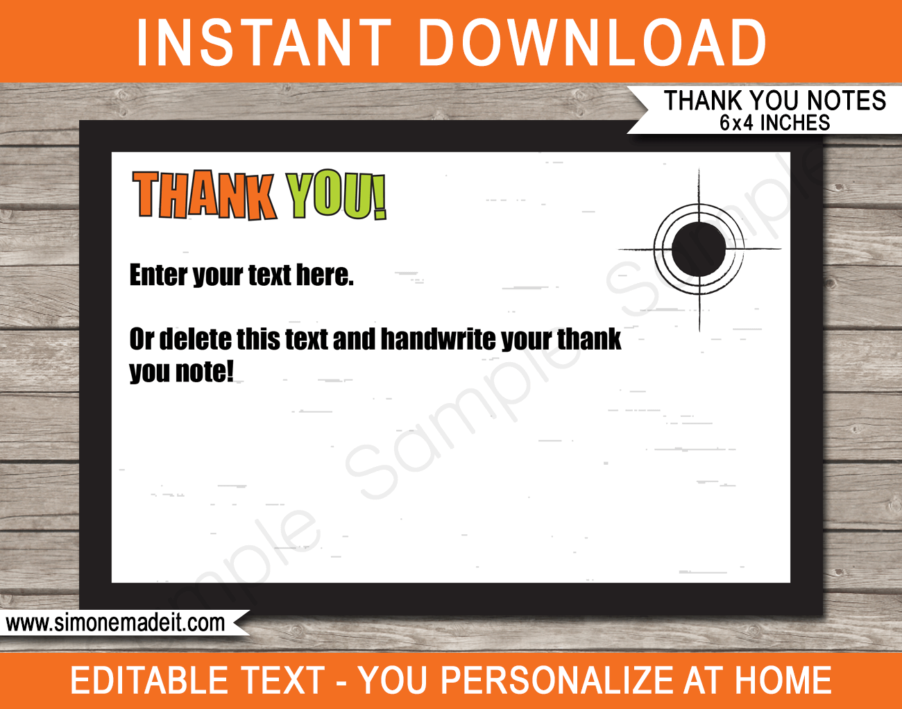 Printable Laser Tag Thank You Cards Template - Birthday Party - Editable Text - Instant Download via simonemadeit.com