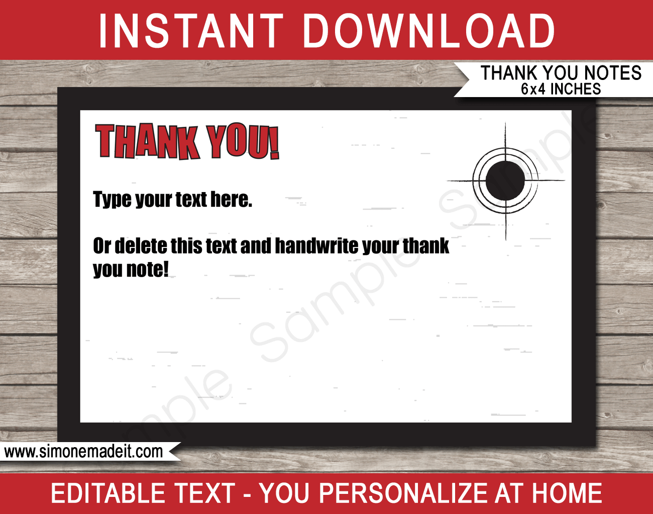 Printable Laser Tag Party Thank You Cards Template - Birthday Party theme - Editable Text - Instant Download via simonemadeit.com