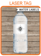 Laser Tag Party Water Bottle Labels template – orange & green