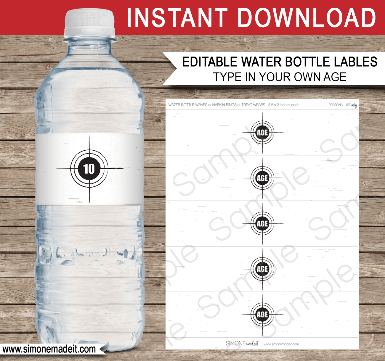 Printable Laser Tag Party Water Bottle Labels | Editable DIY Template | $3.00 INSTANT DOWNLOAD via SIMONEmadeit.com