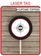Laser Tag Cupcake Toppers Template – red & black