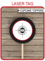 Laser Tag Cupcake Toppers Template – red & black