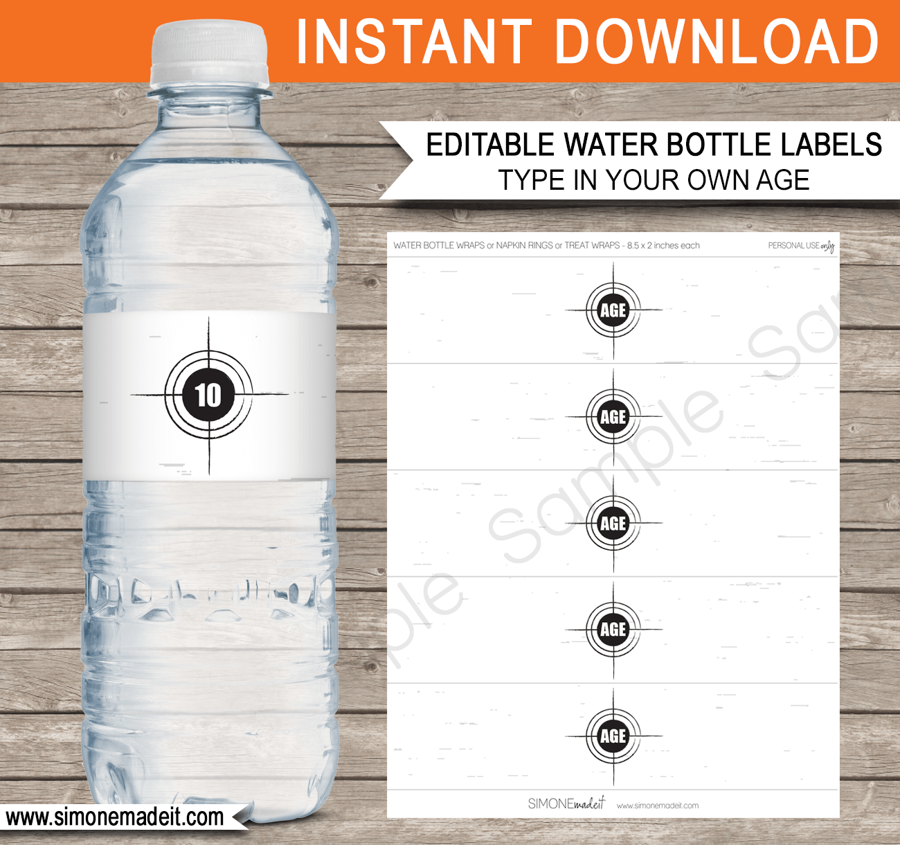 Printable Laser Tag Theme Water Bottle Labels | Editable DIY Template | $3.00 INSTANT DOWNLOAD via SIMONEmadeit.com
