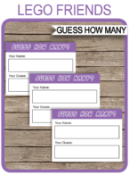 Printable Lego Friends Guess How Many Party Game Template | Birthday Party Games | DIY Editable Text | $3.00 INSTANT DOWNLOAD via simonemadeit.com