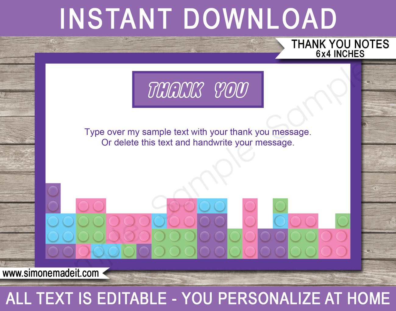 Printable Lego Friends Thank You Cards Template - Lego Friends Birthday Party theme - Editable Text - Instant Download via simonemadeit.com