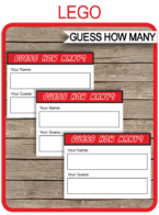 Guess How Many Lego Party Game Printable Template | Birthday Party Games | DIY Editable Text | $3.00 INSTANT DOWNLOAD via simonemadeit.com