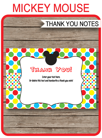 printable mickey mouse thank you cards template birthday party tags