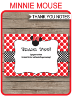 Red Printable Minnie Mouse Birthday Party Thank You Cards Template - with Editable Text - Instant Download via simonemadeit.com