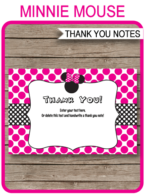 Printable Minnie Mouse Thank You Cards Template - Birthday Party Theme - with Editable Text - Instant Download via simonemadeit.com
