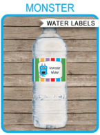 Monster Party Water Bottle Labels template