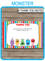 Monster Party Thank You Cards template