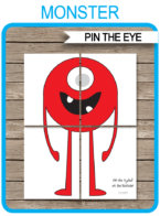 Printable Pin the Eye on the Monster Party Game Template | Birthday Party Games | DIY Print at Home | INSTANT DOWNLOAD via simonemadeit.com