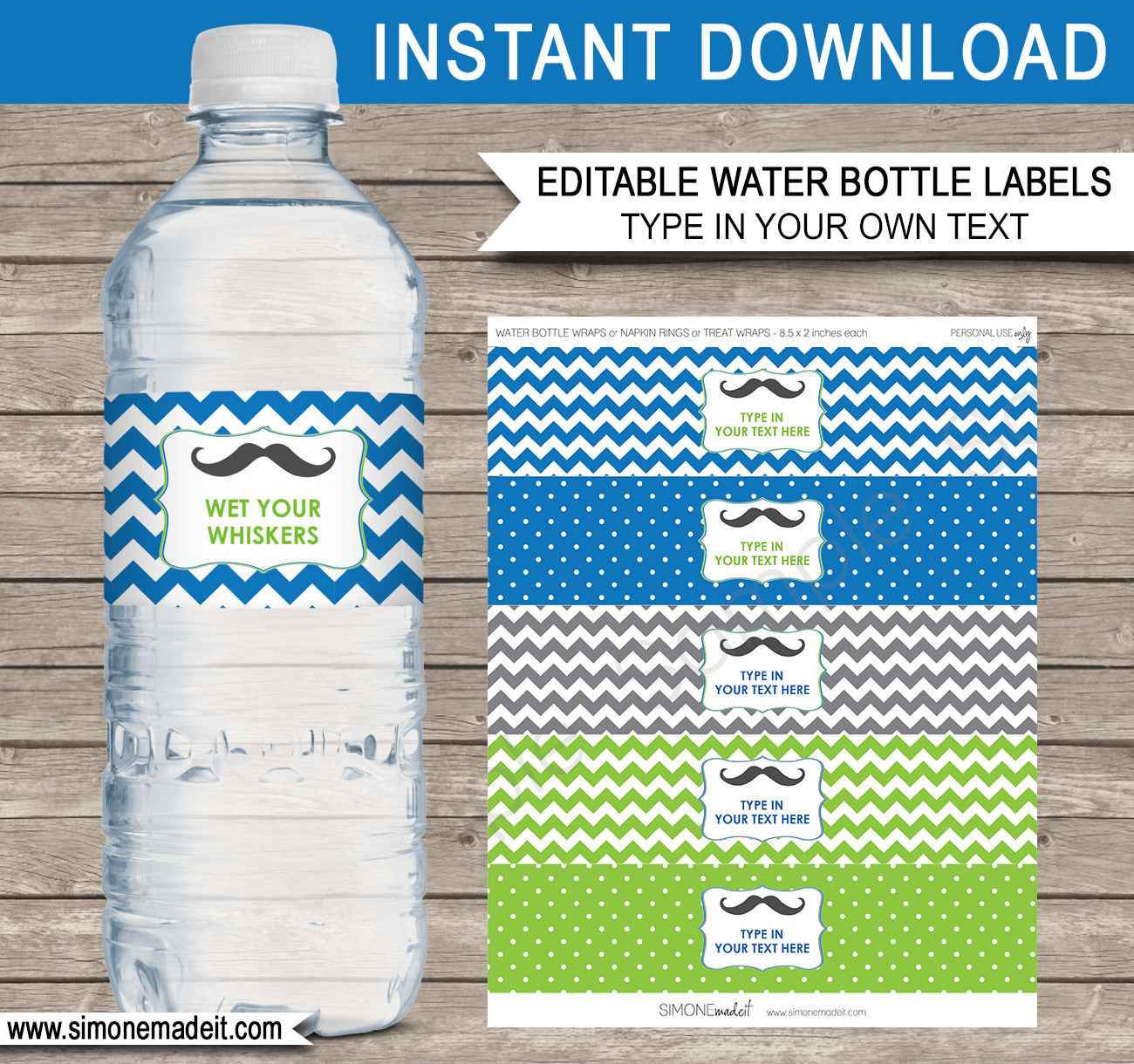 Printable Little Man or Mustache Party Water Bottle Labels | Baby Shower or Birthday Party Theme | Editable DIY Template | $3.00 INSTANT DOWNLOAD via SIMONEmadeit.com