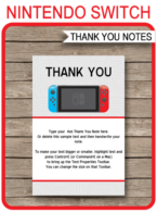 Nintendo Switch Party Thank You Cards template