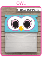 Owl Party Favor Bag Toppers template – pink