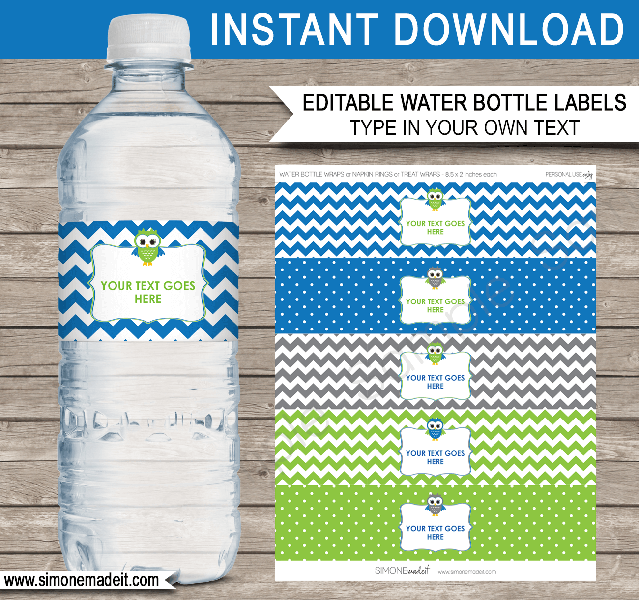 Printable Owl Birthday Party Water Bottle Labels | Editable DIY Template | $3.00 INSTANT DOWNLOAD via SIMONEmadeit.com